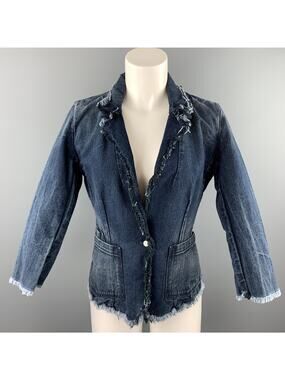 TORTOISE Size S Navy Distressed Raw Hem Denim Blazer